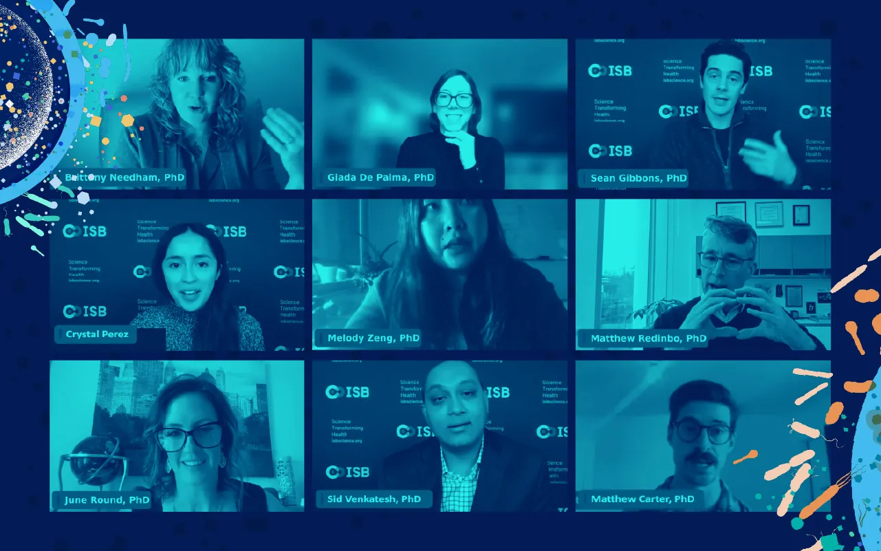 Photo illustration of six people in a virtual conference call.